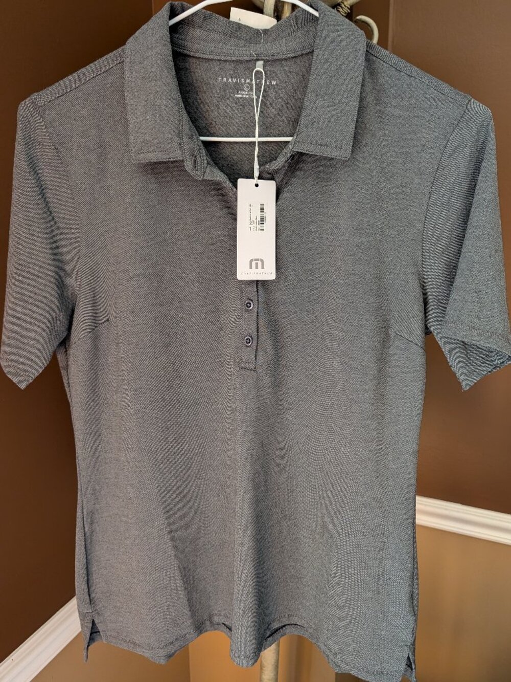 Travis Mathew l Grey polo golf shirt Ladies L NWT